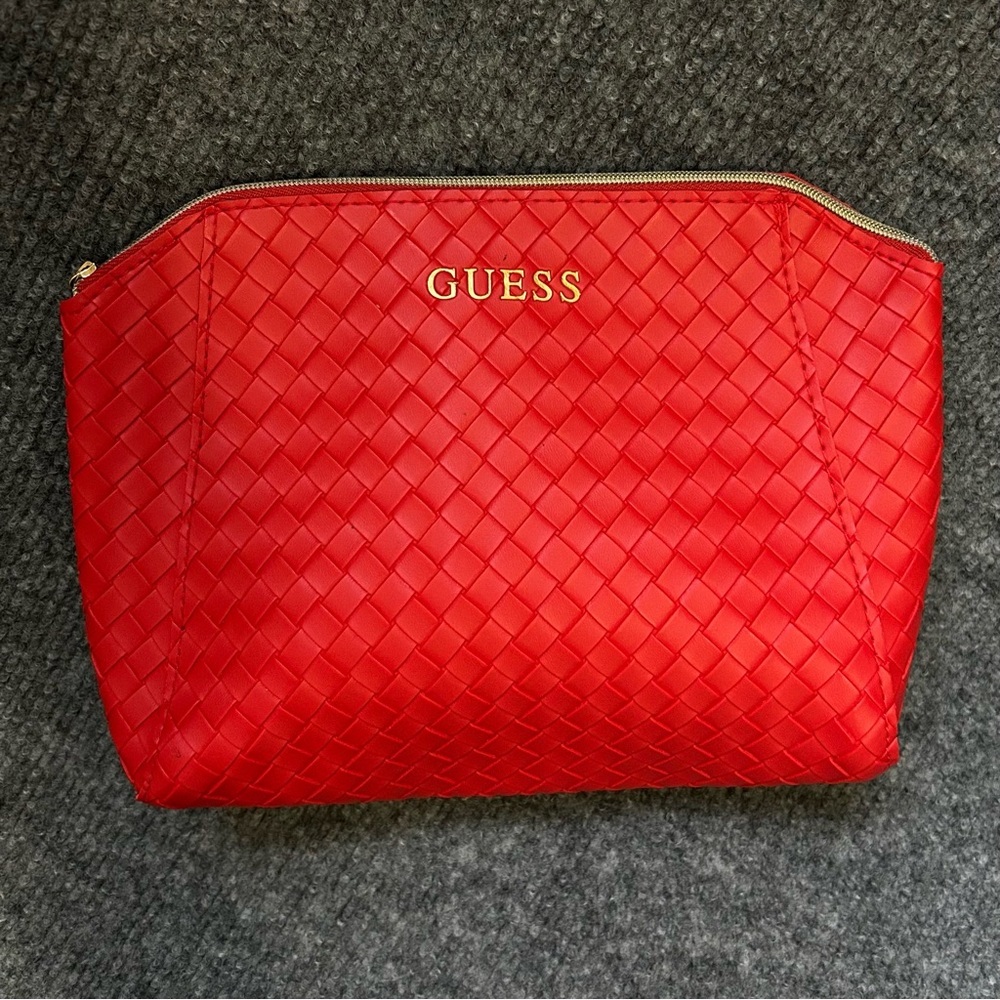 Guess Red Woven Cosmetic Travel Bag